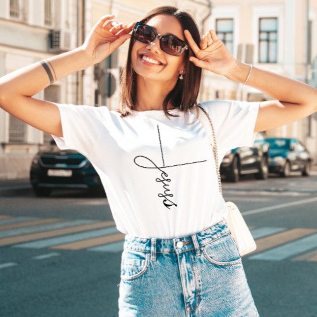 Schöner Jesus Niedlich Cross Script T - Shirt (Von Creator hochgeladen)