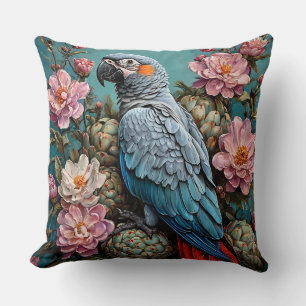 Schöner Kakadu-Vogel in floraler Natur inspiriert  Kissen