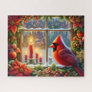 Schöner Kardinal-Weihnachtsfenster Puzzle