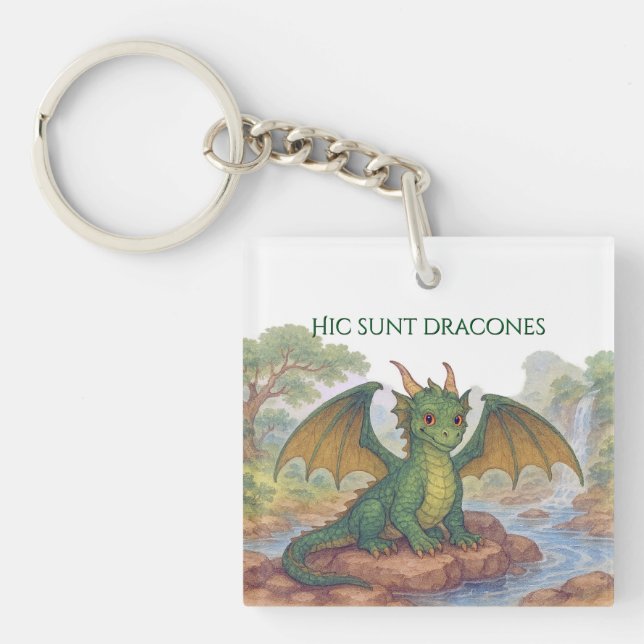 Schöner kleiner grüner Drache Schlüsselanhänger (Vorderseite)