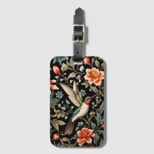 Schöner Kolibri auf dunklem floralem Hintergrund Gepäckanhänger