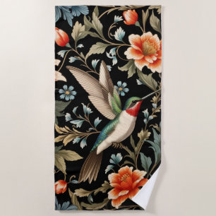 Schöner Kolibri auf dunklem floralem Hintergrund Strandtuch
