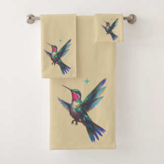 Schöner Kolibri auf Hellbeige Badhandtuch Set
