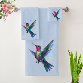 Schöner Kolibri auf Hellblau Badhandtuch Set