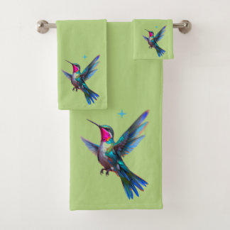 Schöner Kolibri auf Lindgrün Badhandtuch Set
