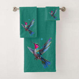 Schöner Kolibri auf Türkisblau  Badhandtuch Set