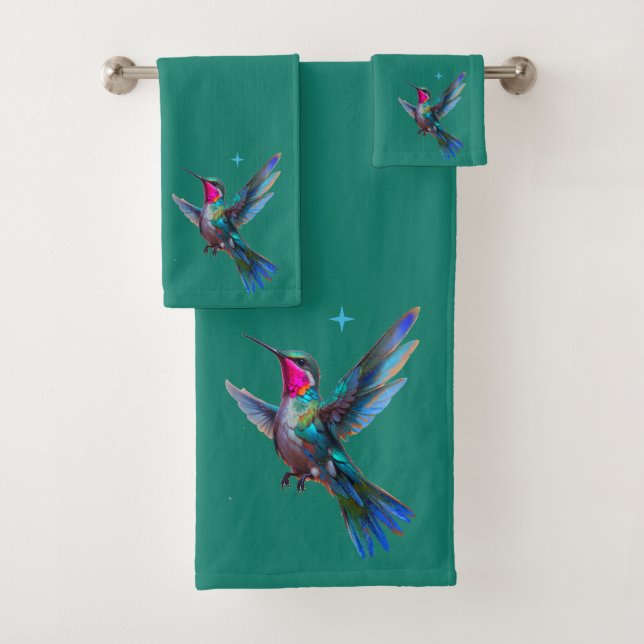 Schöner Kolibri auf Türkisblau  Badhandtuch Set (Insitu)