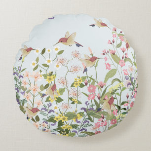 Schöner Kolibri in einer blumengeschmückten Blum Rundes Kissen