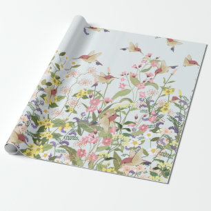 Schöner Kolibri in einer blumengeschmückten Blume Geschenkpapier