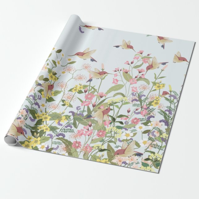 Schöner Kolibri in einer blumengeschmückten Blume Geschenkpapier (Ungerollt)