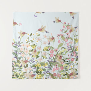 Schöner Kolibri in einer blumengeschmückten Blume Wandteppich