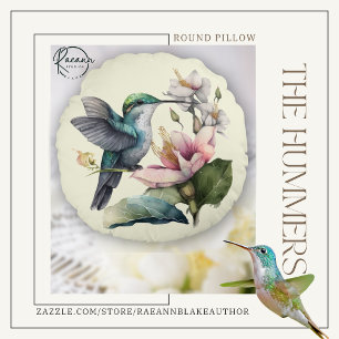 Schöner Kolibri und Blumen Runder Kissen