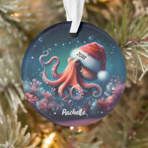 Schöner Krake in Santa-Mütze Ornament
