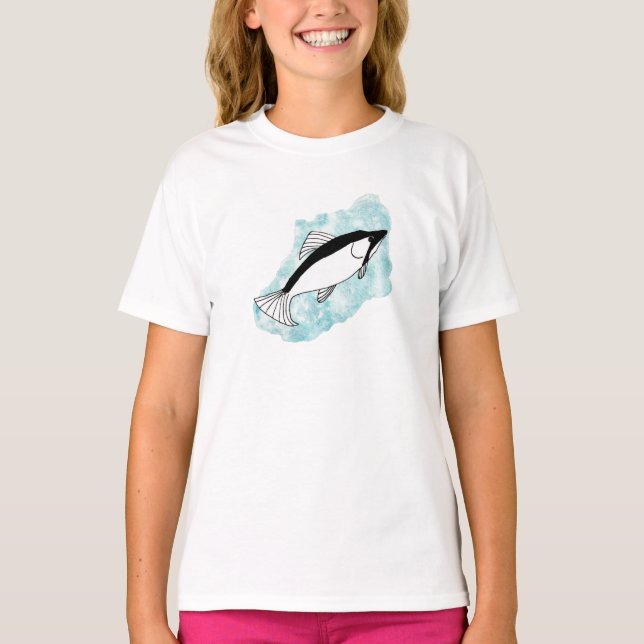 Schöner künstlerisch gezeichnet Lachs T-Shirt (Vorderseite)
