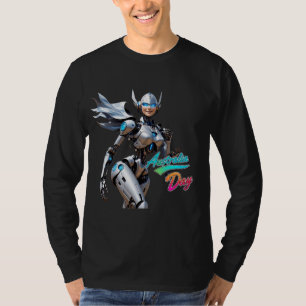 Schöner lächelnder weiblicher Roboter Handgemalt T-Shirt