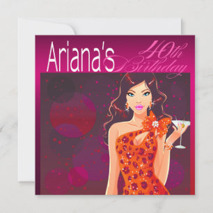 Schöner Lady Geburtstags-Cocktail fuchsia/orange Einladung