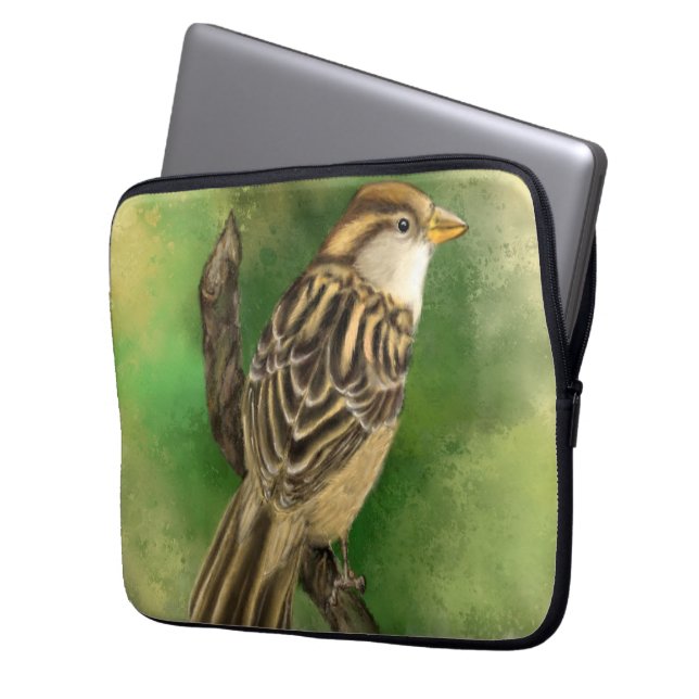 Schöner Laptop-Sieb Little Sparrow - Grün Laptopschutzhülle (Vorderseite Links)