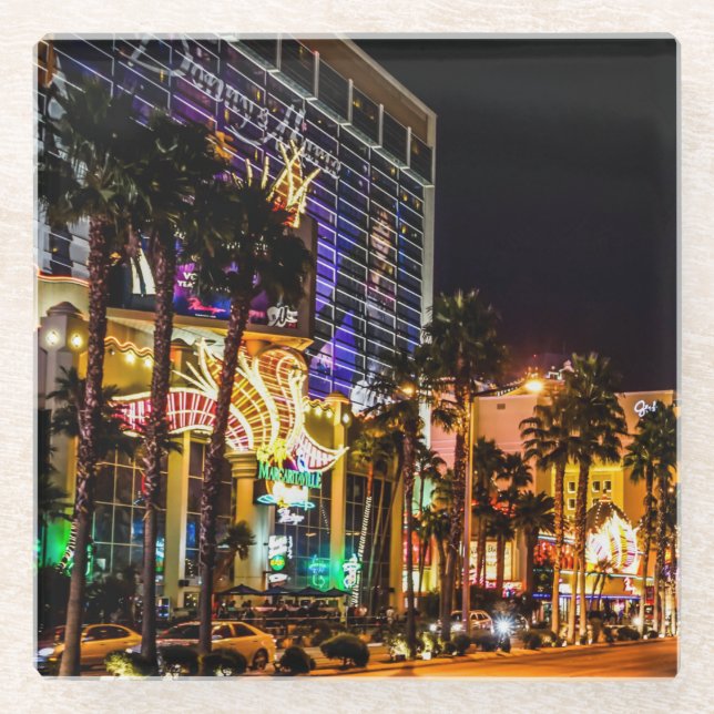 Schöner Las Vegas Strip in der Nacht Glasuntersetzer (Vorderseite)