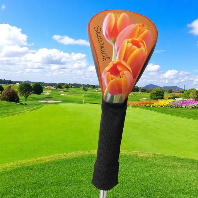 Schöner, lebendiger Orange Tulip Individuelle Name Golf Headcover (colorful floral and template name club cover)