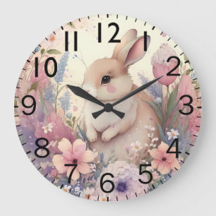 Schöner, lebendiger Wasserfarben-Hasen-Druck Große Wanduhr