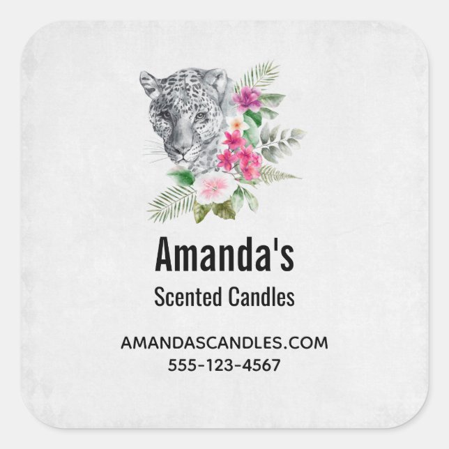 Schöner Leopard Head Portrait Business Quadratischer Aufkleber (Vorderseite)