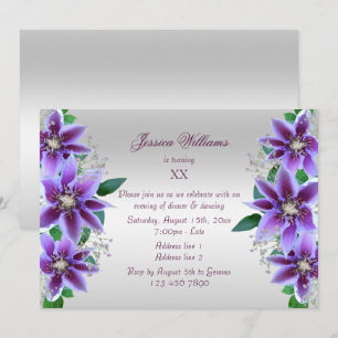 Schöner lila Clematis-Blumengeburtstag Einladung