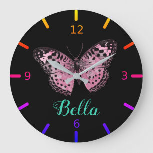 Schöner Lila Schmetterling Große Wanduhr
