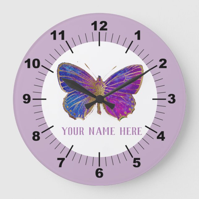 Schöner Lila Schmetterling Große Wanduhr (Vorderseite)