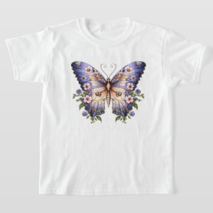 Schöner Lila Schmetterling mit Blume T-Shirt