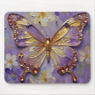 Schöner lila Schmetterling und Blumen Mousepad