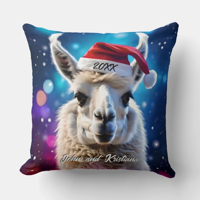 Schöner Llama in einer Weihnachtsmannmütze Kissen (Vorderseite)