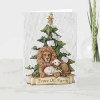 Schöner Löwe und Lamm bringen Segnungen Weihnachte Feiertagskarte