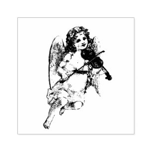 Schöner Mädchen-Engel, der die Violine spielt Gummistempel