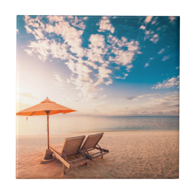 Schöner Malediven-Strand-Sonnenuntergang Fliese (Vorderseite)