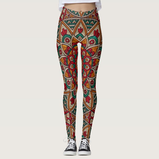 Schöner Mandala rot, aquamarines, orange Legging Leggings (Vorderseite)