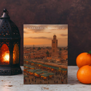 Schöner Marrakech Sonnenuntergangsblick Koutoubia Postkarte