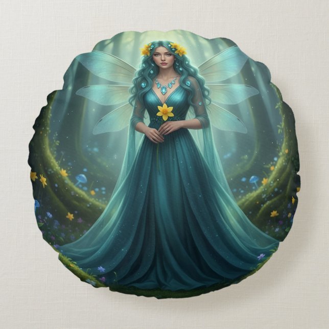 Schöner März Aquamarine Fairy Rundes Kissen (Vorderseite)