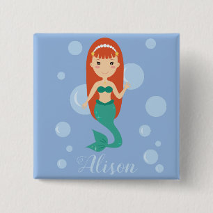 Schöner Meerjungfrau Cartoon individuelle Name Tex Button