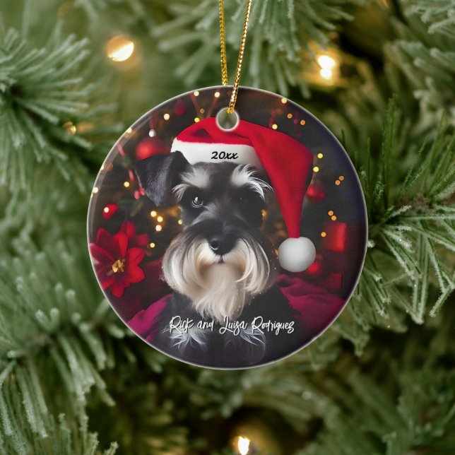 Schöner Miniaturschnauzer mit Weihnachtsmannmütze Keramik Ornament (Baum)