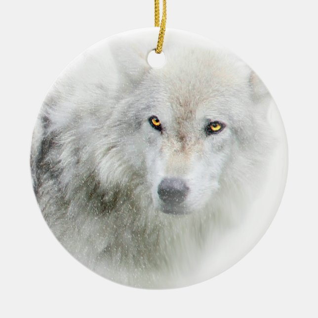 Schöner Mit Augen Wolf im Schnee Keramikornament (Vorne)