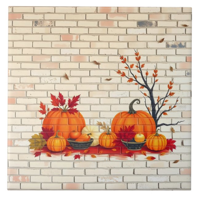 Schöner, moderner glücklicher Erntedankfall Fliese (Vorderseite)