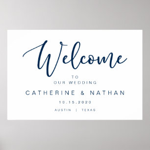 Schöner moderner Navy Blue Schriftart, Begrüßung Poster