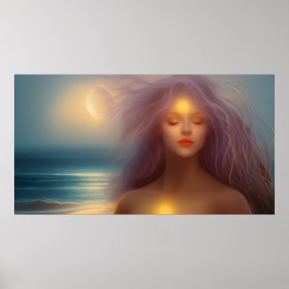 Schöner Mondschein-Ozean am Strand 4 Poster