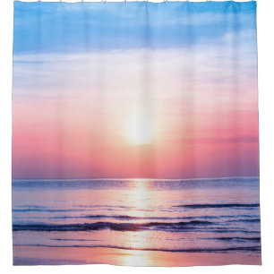 Schöner morgendlicher Sonnenaufgang, blaues Meer, Duschvorhang