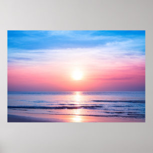 Schöner morgendlicher Sonnenaufgang, blaues Meer,  Poster