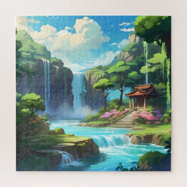 Schöner, mystischer Wasserfall Puzzle (Vertikal)