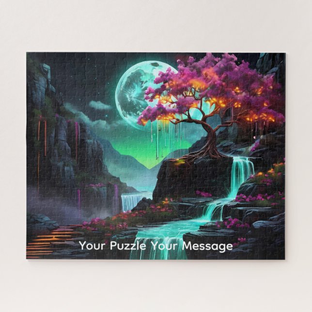 Schöner Neon-glühender Wasserfall-Blütenbaum  Puzzle (Horizontal)