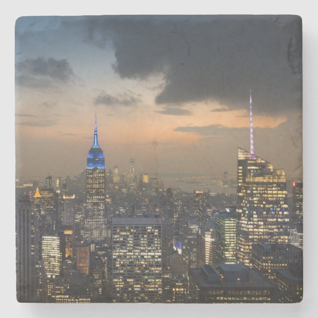 Schöner New Yorker Abend Skyline Steinuntersetzer (Vorderseite)
