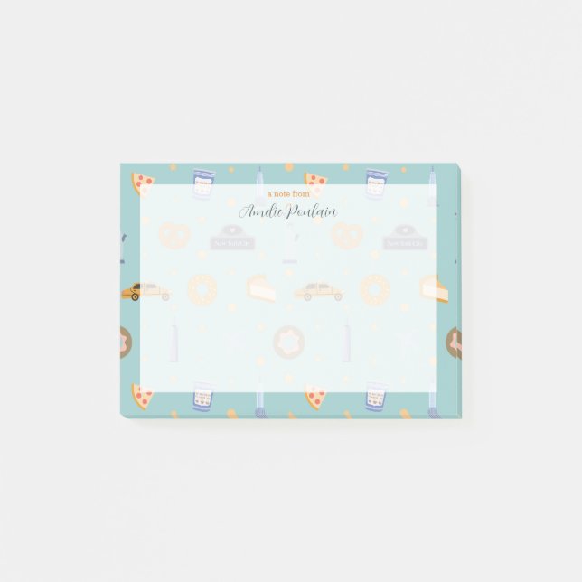 Schöner New Yorker Stadtmuster Türkisgrün Post-it Klebezettel (Vorderseite)