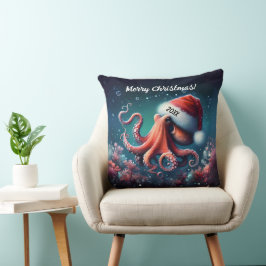 Schöner Oktopus in Weihnachtsmannmütze Kissen
